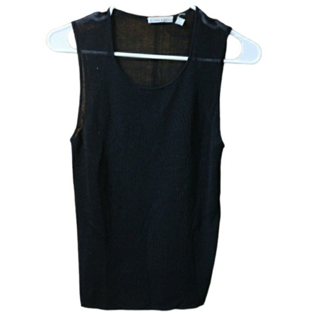 Anne Klein Black Wool Gauze Knit Shell Tank Top Medium